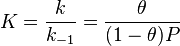 K = \压裂{K} {K表_ { -  1}} = \压裂{\ THETA} {（1- \ THETA）p}