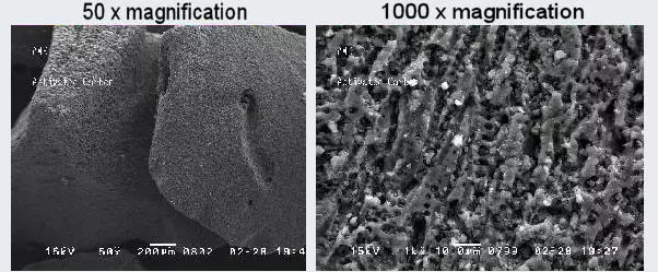 显微镜下活性炭粉